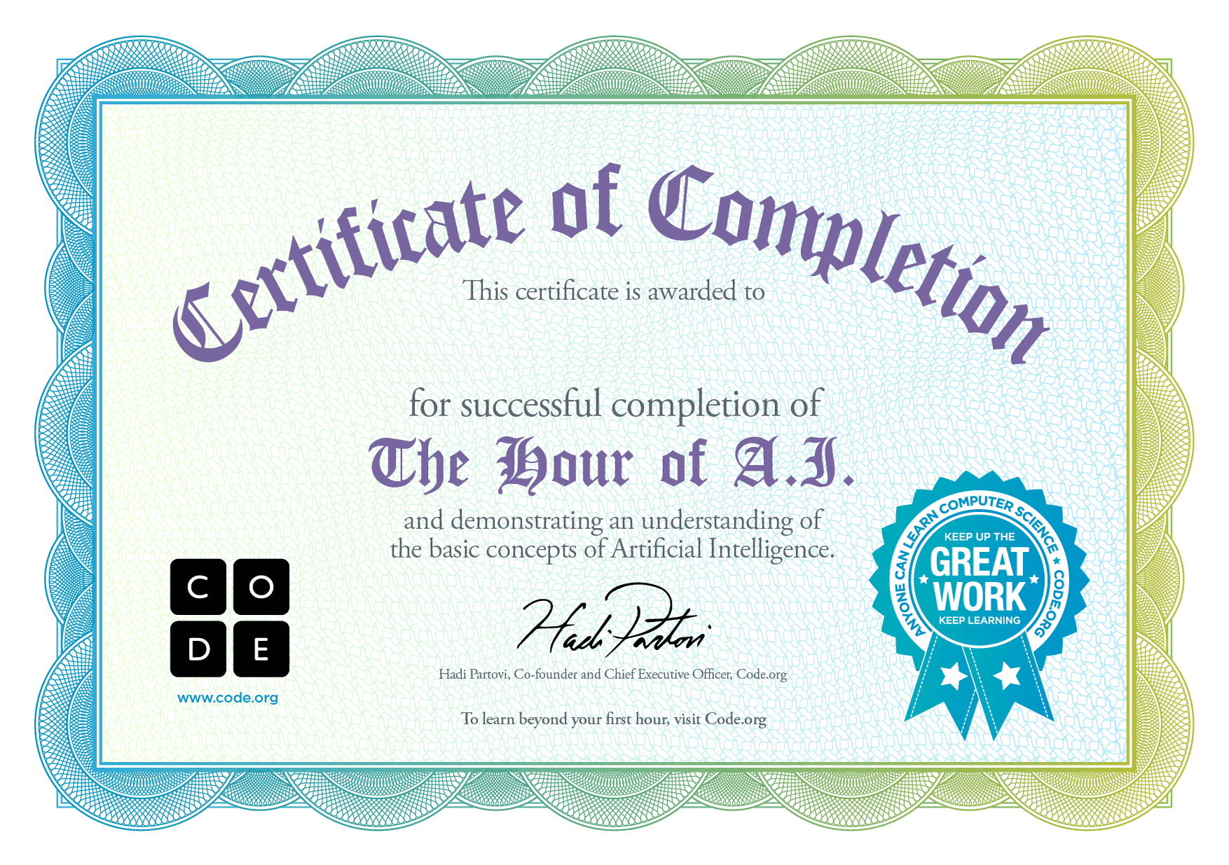 Certificate for completion of Classic Maze