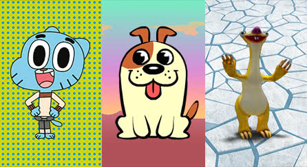 An image collage showing a blue cat, goofy dog, and prehistoric weasel.
