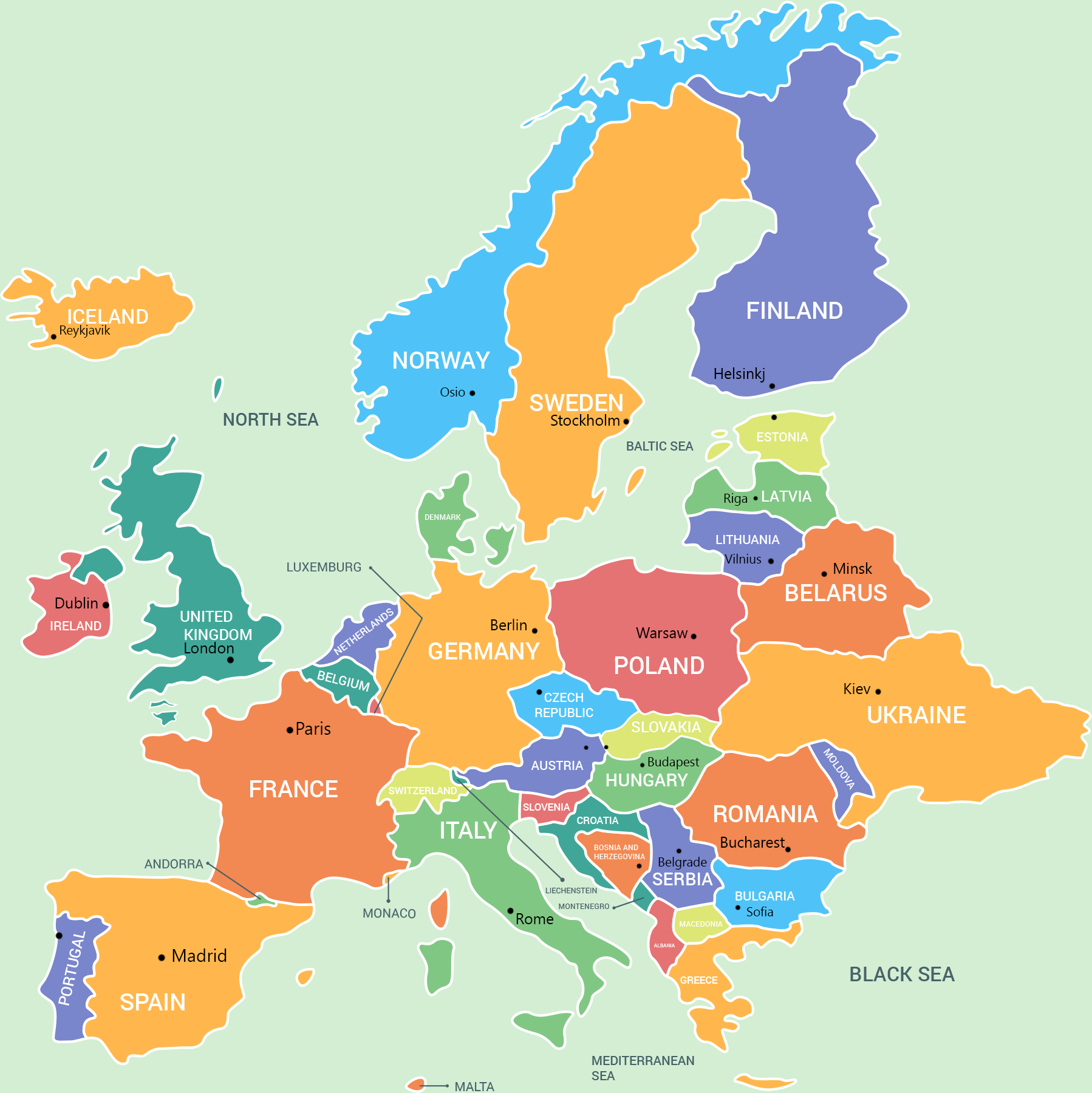 Map Of Europe Country Names
