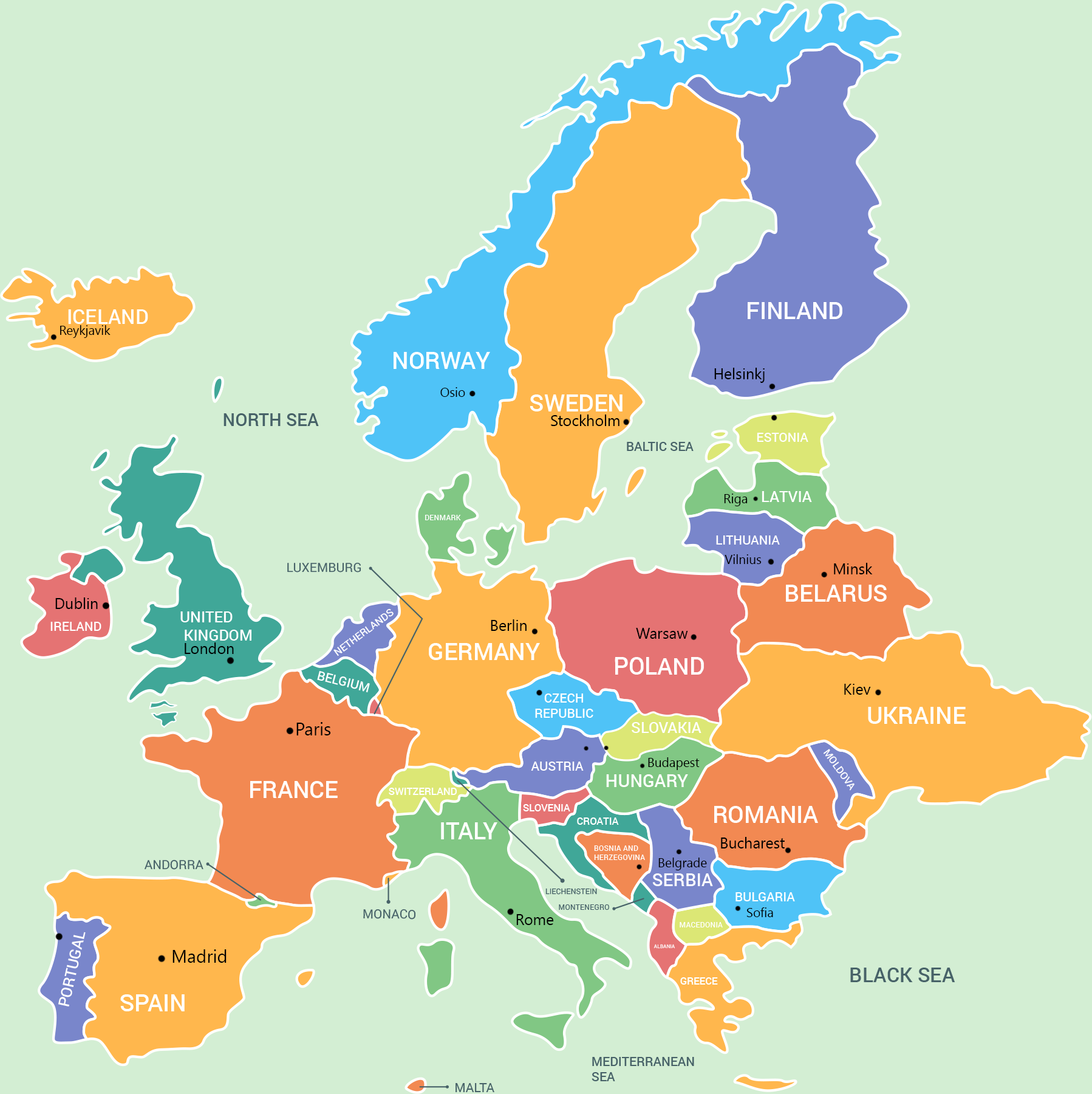 Map Of Europe With Countries Labeled